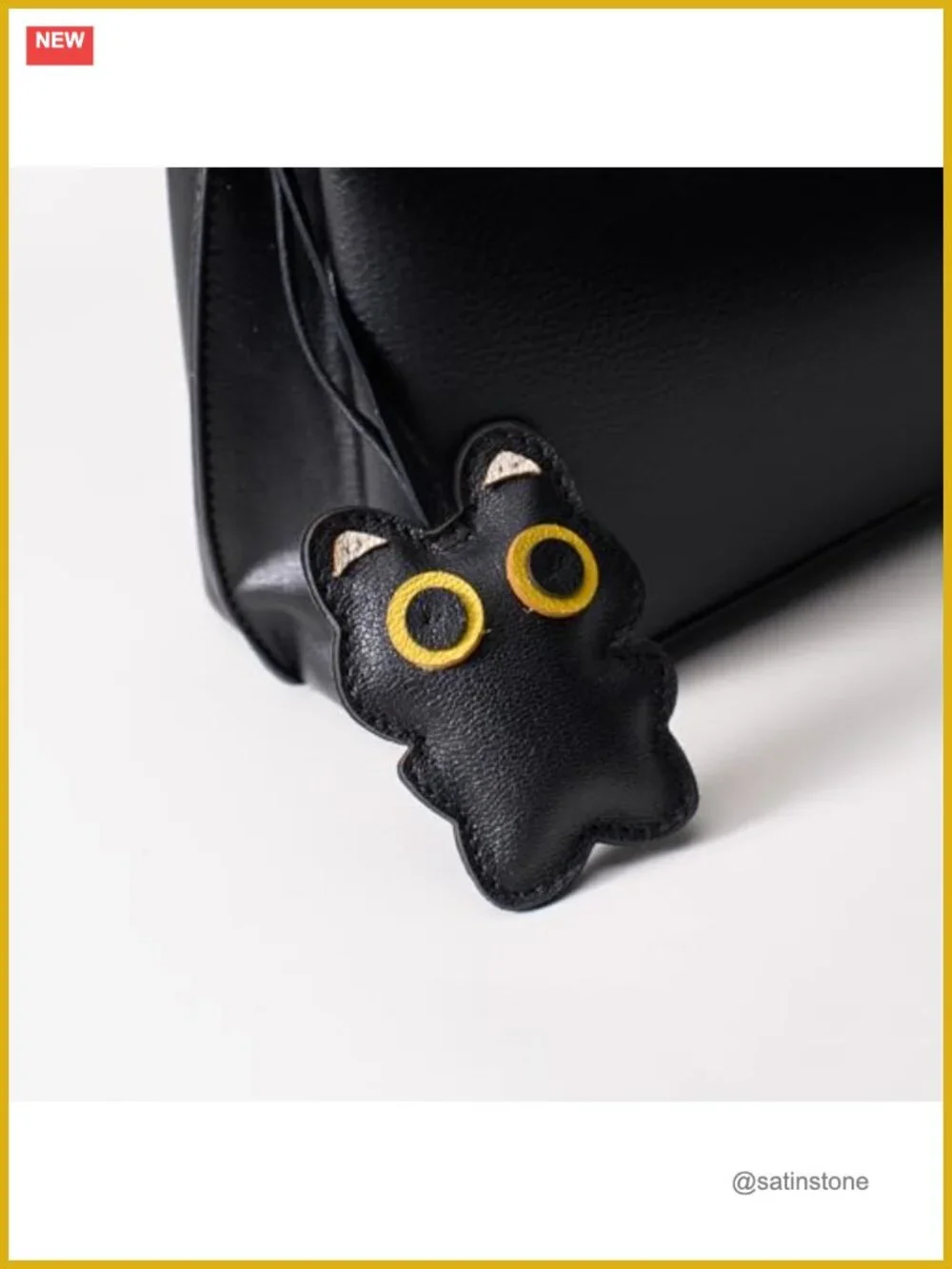 Black Cat Bag Charm Faux Leather PU Purse Accessory Keychain Cute Gift
